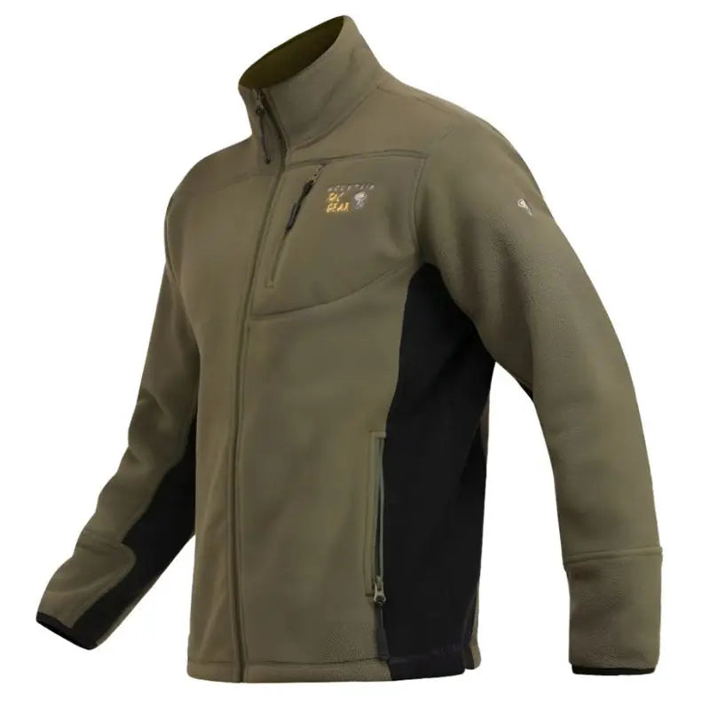 Indian Sports Gear men's winter jacket made of anti-pilling fleece, windproof, in green and black polyester fabric.