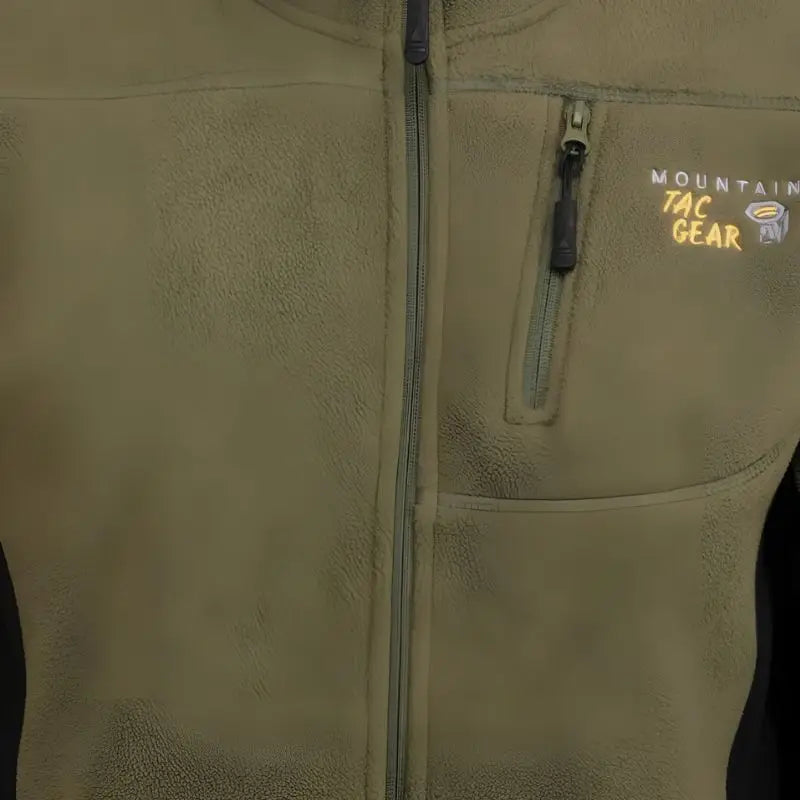 Indian Sports Gear men's anti-pilling fleece winter jacket in green and black, windproof and 100% polyester for cold weather.