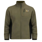 Indian Sports Gear men's anti-pilling fleece winter jacket in green and black, windproof 100% polyester with full zip and stand collar.