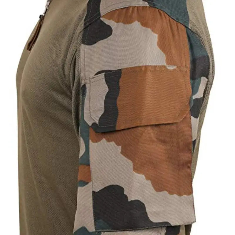 Indian Sports Gear men's army dry fit tactical full sleeves T-shirt, black with camouflage pattern, breathable athletic wear
