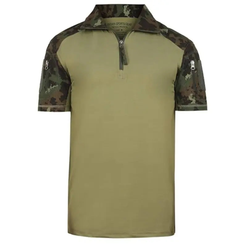 Indian Sports Gear men's army tactical half sleeve T-shirt with digital camouflage pattern, designed for active wear and outdoor sports.