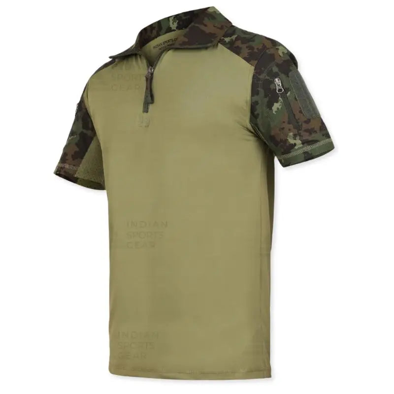 Indian Sports Gear men's army tactical half sleeve T-shirt with digital camouflage pattern, designed for active and casual wear.