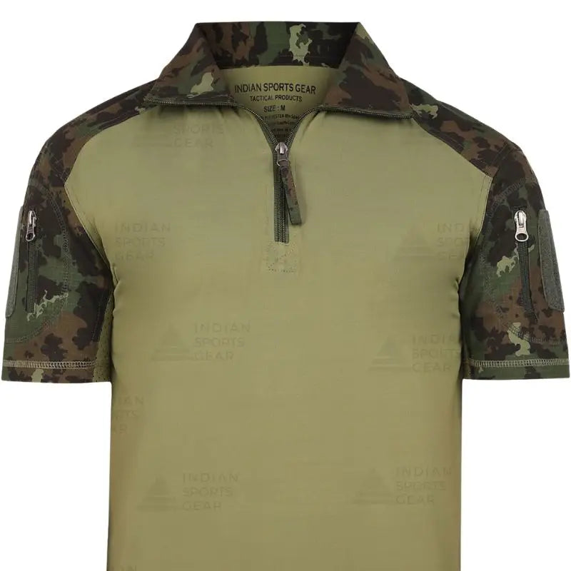 Indian Sports Gear men's army tactical half sleeve T-shirt, digital camouflage design, casual military-inspired apparel.