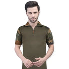 Green men's tactical T-shirt from Indian Sports Gear with half sleeves, designed for active and casual wear.