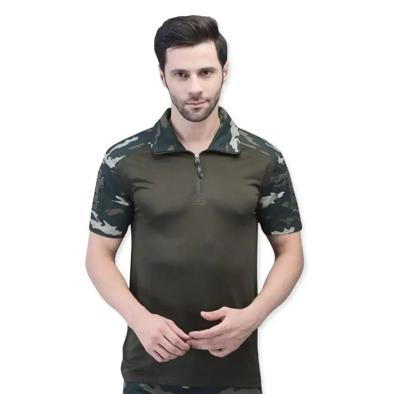 Indian Sports Gear Men’s Cobra Combat Half Sleeves Tactical T-Shirt - Green / S - T-shirt