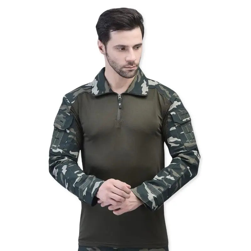 Indian Sports Gear Men’s Cobra Combat Tactical Full Sleeves T-Shirt - Green / S - T-shirt