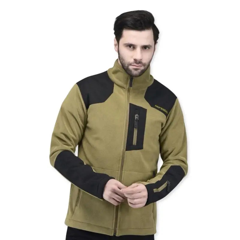 Indian Sports Gear men's defender fleece winter jacket in black, featuring a warm, cozy fleece lining for cold weather wear