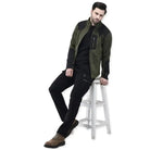Indian Sports Gear men's defender fleece winter jacket in black with olive green accents, designed for warmth and outdoor activities.