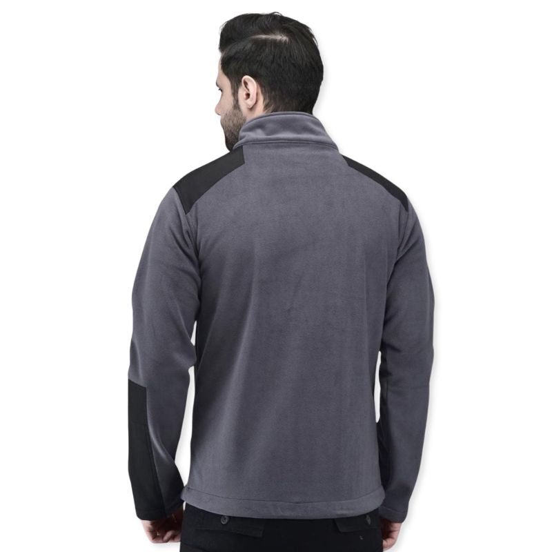 Indian Sports Gear men's defender fleece winter jacket in gray and black, warm and comfortable for cold weather.