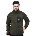 Indian Sports Gear men's tactical mountain wind jacket in olive green with double fleece lining, designed for outdoor sports and activities.