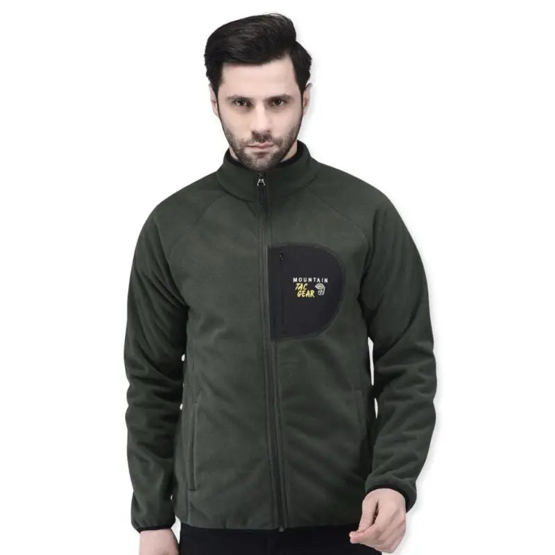 Indian Sports Gear men's tactical wind jacket with double fleece lining in green, designed for outdoor sports and active wear.