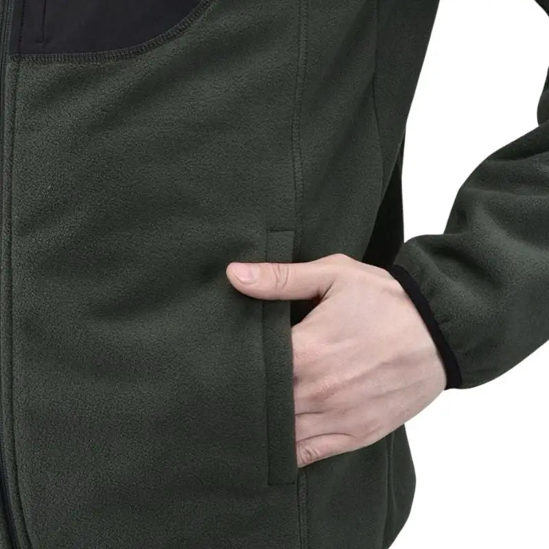 Indian Sports Gear men's tactical wind jacket with double fleece lining, green color, designed for mountain and outdoor sports.