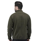 Indian Sports Gear men's tactical double fleece wind jacket in olive green with a high collar and zip front, suitable for outdoor sports.