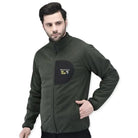 Indian Sports Gear men's tactical double fleece wind jacket in green, designed for outdoor sports and mountain activities.