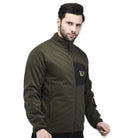 Indian Sports Gear men's tactical wind fleece jacket in olive green, designed for mountain sports and outdoor activities.