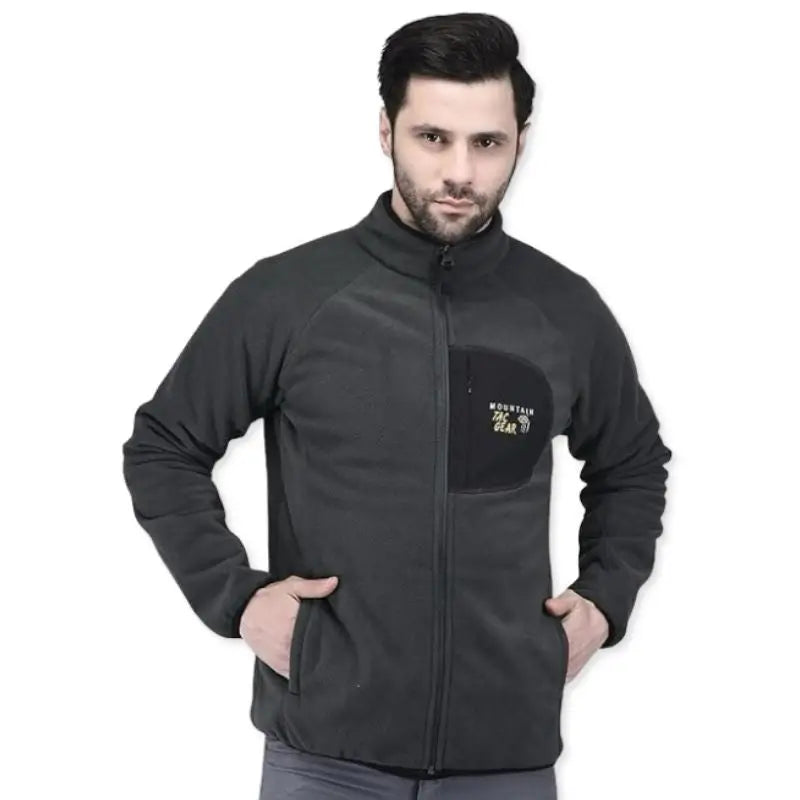 Indian Sports Gear men's mountain tactical wind fleece jacket in grey, designed for outdoor sports and active wear.