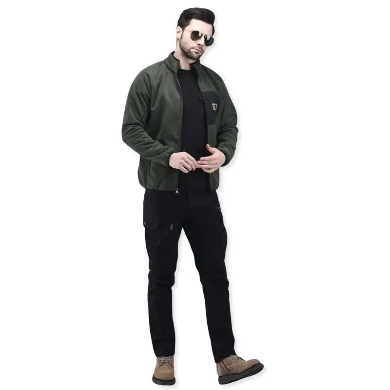 Indian Sports Gear men's tactical wind jacket with double fleece lining, green mountain TAC Gear outdoor sports apparel.