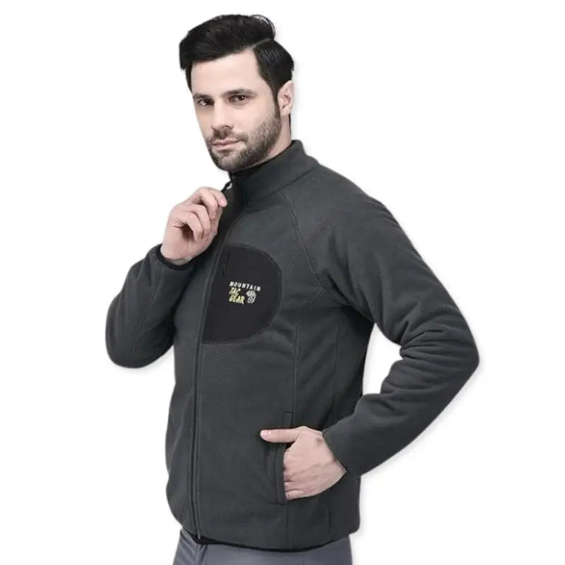 Indian Sports Gear men's mountain TAC Gear tactical double fleece wind jacket in grey, with a rugged, outdoor-ready design.