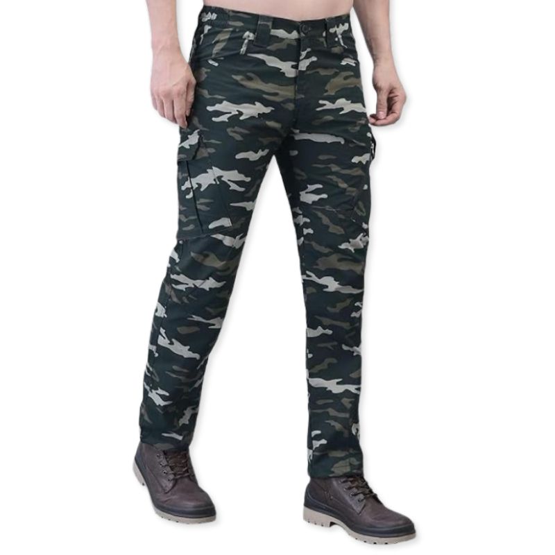Indian Sports Gear men's Cobra Combat tactical cargo pants in green, featuring multiple pockets and durable fabric for outdoor activities.