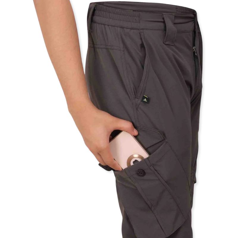Indian Sports Gear men's nylon lycra stretchable cargo pants in grey, featuring multiple pockets and a comfortable fit.