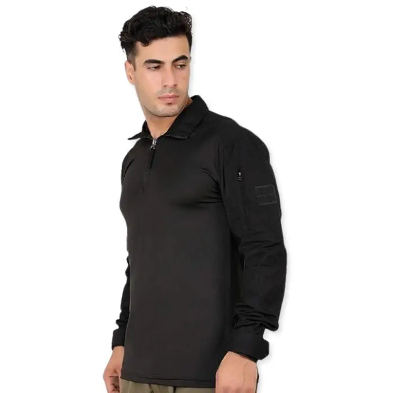 Indian Sports Gear men's regular fit tactical full sleeves T-shirt in black, designed for active sports and casual wear.