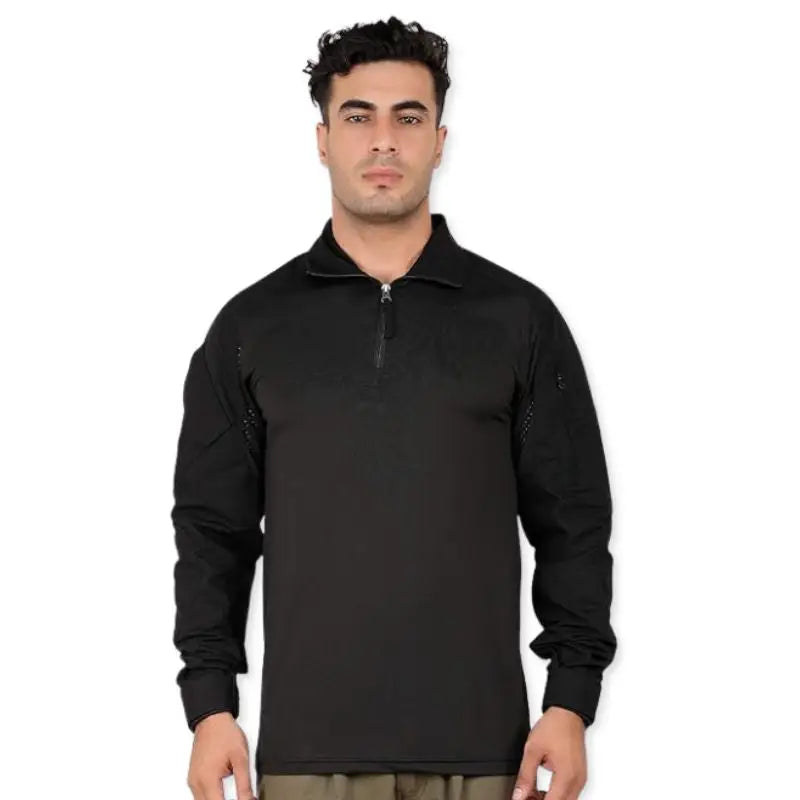 Indian Sports Gear men's tactical full sleeves T-shirt in black, regular fit, suitable for sports and casual wear.