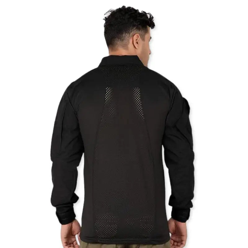Indian Sports Gear men's tactical full-sleeve black T-shirt, regular fit, ideal for sports and outdoor activities.
