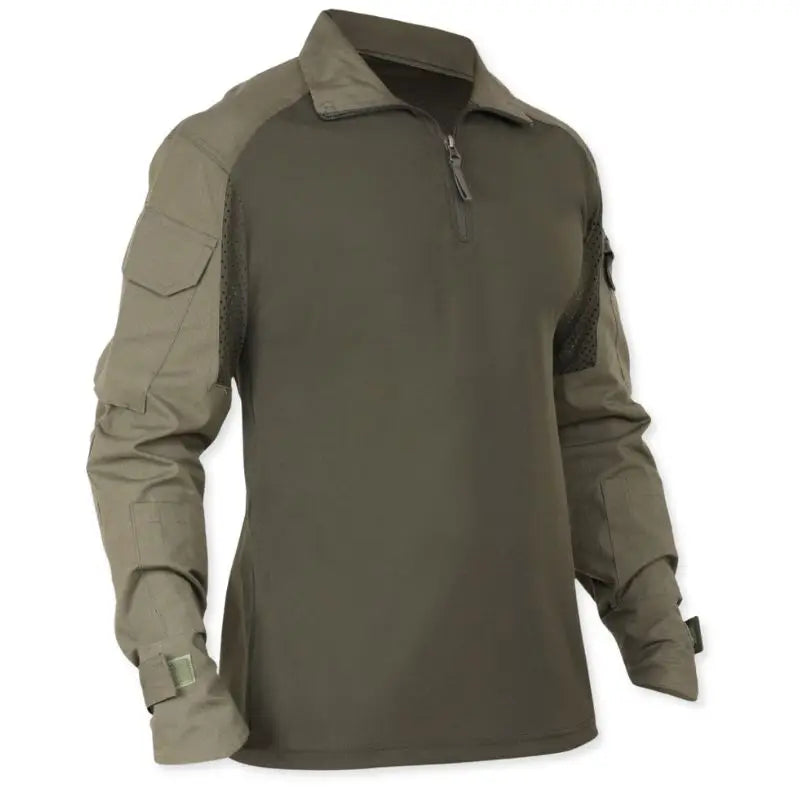 Indian Sports Gear men's tactical full sleeve T-shirt in green, regular fit, designed for active sports and outdoor wear.
