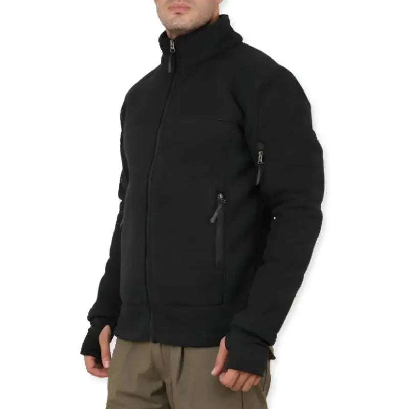 Indian Sports Gear men's solid army tactical winter jacket with a black camouflage design, featuring a high collar and durable fabric.