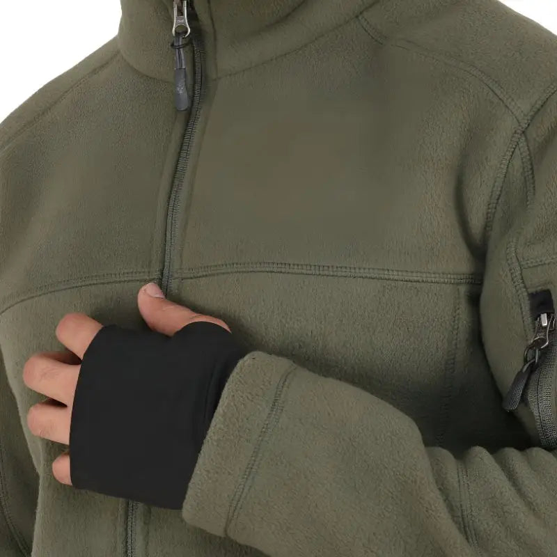 Indian Sports Gear men's solid army tactical winter jacket, green with multiple pockets and a high collar, suitable for outdoor activities.