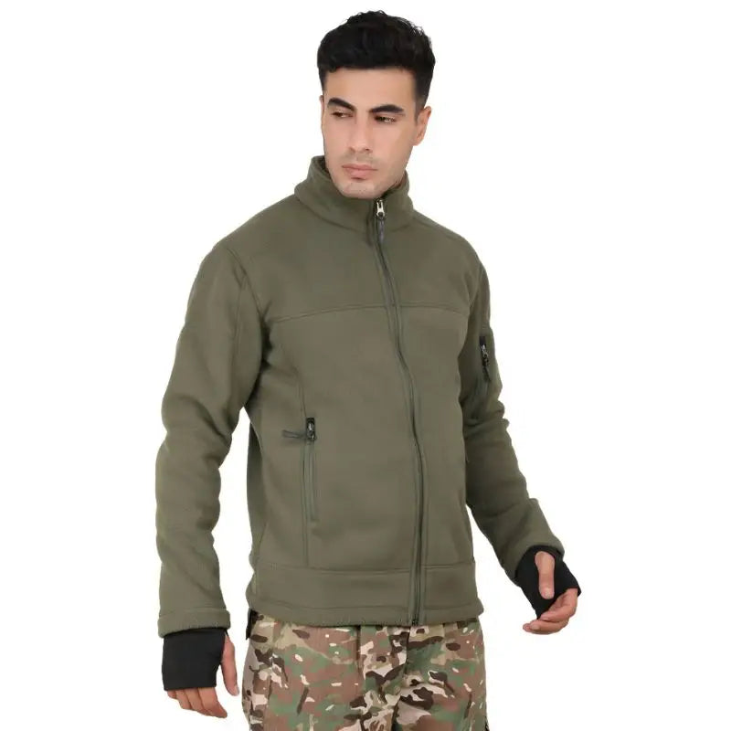 Indian Sports Gear men's solid army tactical winter jacket in green, featuring durable fabric and tactical design.