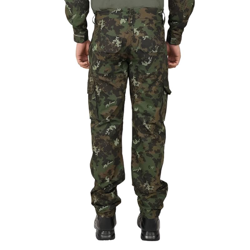 Indian Sports Gear men's tactical army cargo pants in digital camouflage with multiple pockets and durable fabric for outdoor use.