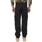 Black men's tactical army cargo pants from Indian Sports Gear, durable military-style cargo and pants for outdoor activities.