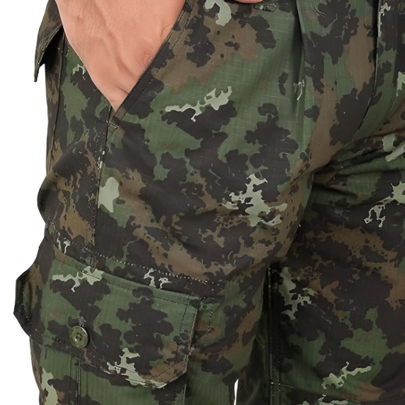 Indian Sports Gear men's tactical army cargo pants in digital camo pattern, featuring multiple pockets and durable fabric.