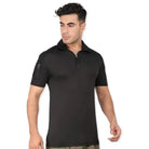 Indian Sports Gear men's tactical half sleeves T-shirt with 1/4 front zipper, lightweight black athletic top.