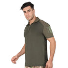 Indian Sports Gear men's tactical half-sleeve T-shirt with 1/4 front zipper, lightweight green fabric, suitable for active wear.