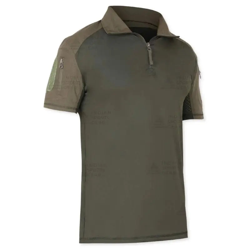 Indian Sports Gear men's tactical half sleeves T-shirt with 1/4 front zipper, lightweight and green, designed for active wear.
