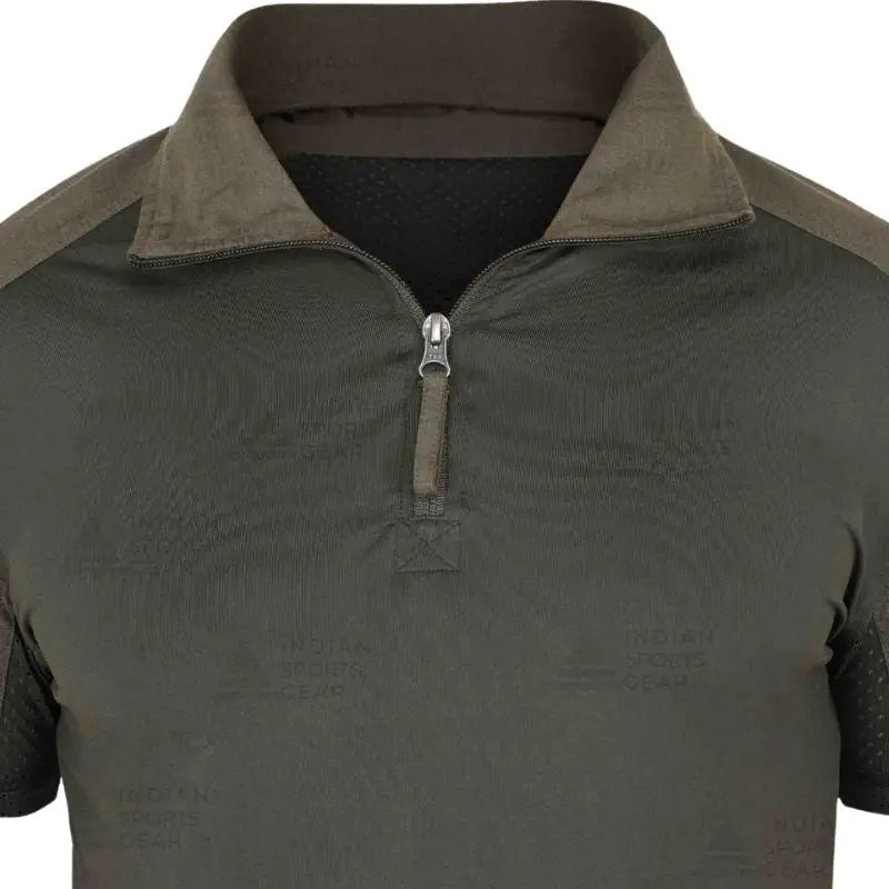 Indian Sports Gear men's tactical half-sleeves T-shirt with 1/4 front zipper, lightweight, green color, designed for active sports.
