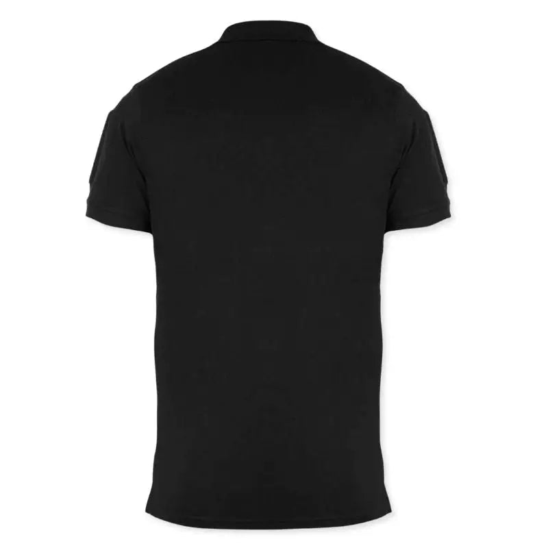 Indian Sports Gear men's tactical polo T-shirt with front buttons and Velcro pockets, black color, casual and functional design.