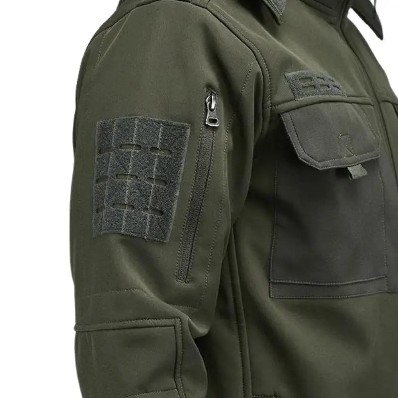 Indian Sports Gear men's tactical soft shell wind jacket in green, windproof and water-resistant outdoor sports gear.