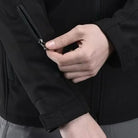 Indian Sports Gear men's tactical soft shell wind jacket in black, windproof and water-resistant for outdoor activities.