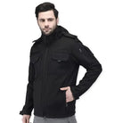 Indian Sports Gear men's tactical soft shell wind jacket, black, water-resistant, windproof, suitable for outdoor sports and activities.