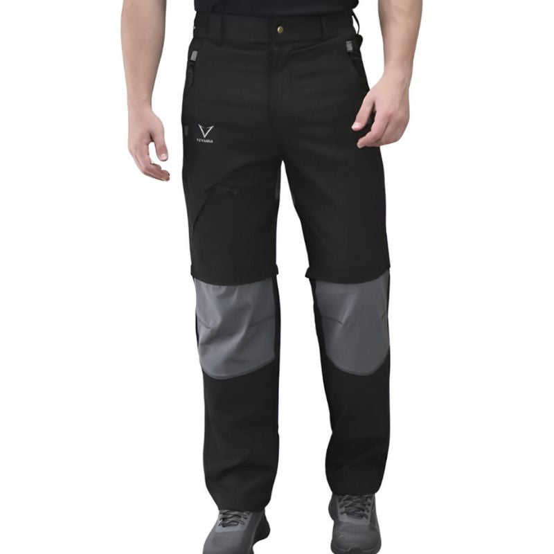 Indian Sports Gear men's Voyager detachable cargo pants in black and gray, featuring multiple pockets and a comfortable fit.