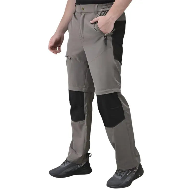 Indian Sports Gear men's Voyager cargo pants in gray and black, with detachable design and multiple pockets, casual outdoor wear