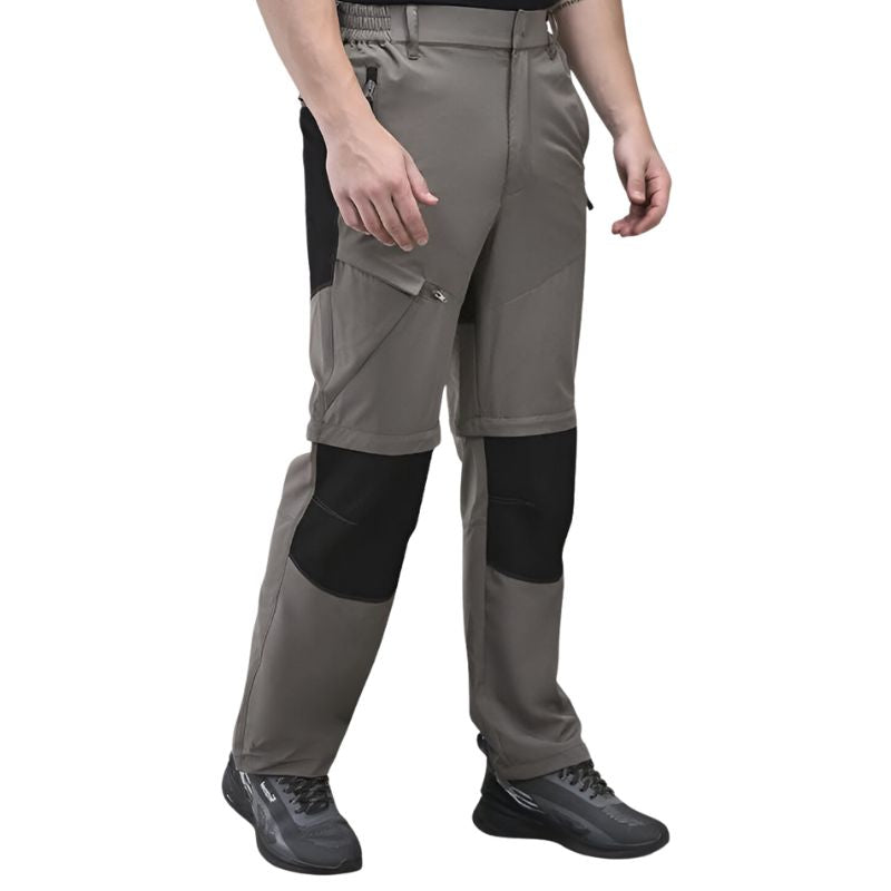 Indian Sports Gear men's Voyager cargo pants in gray and black, featuring a detachable design and multiple pockets.