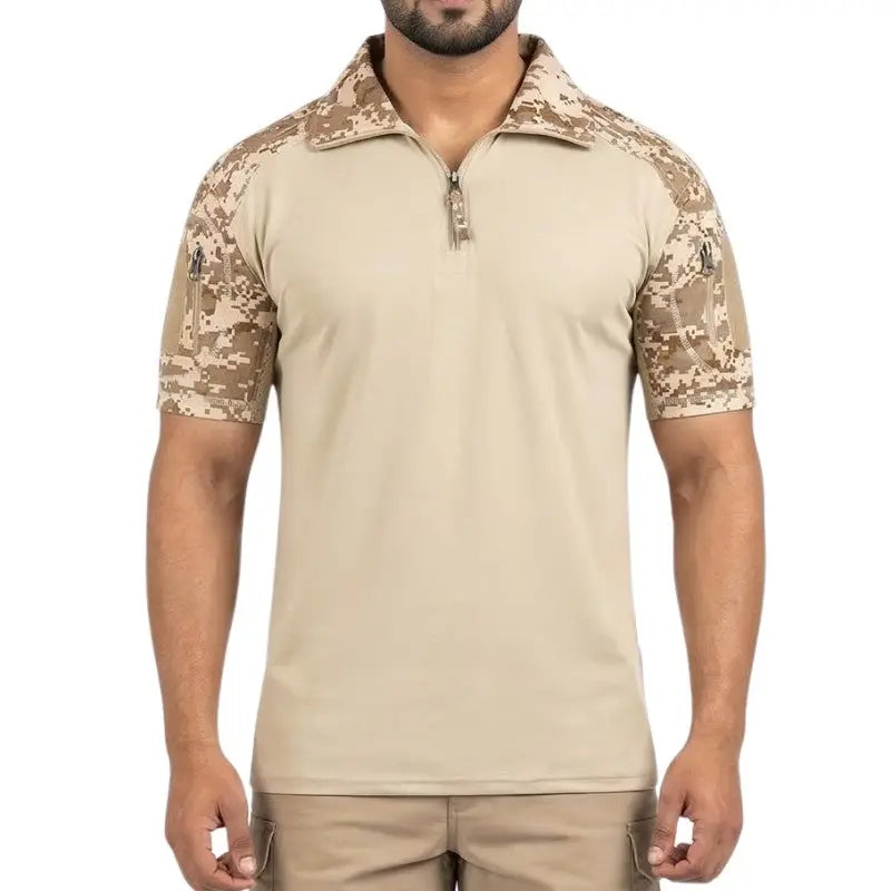 Indian Sports Gears Men’s Desert Digital Half Sleeves Laser Cut T-shirt - Beige / S - T-shirt