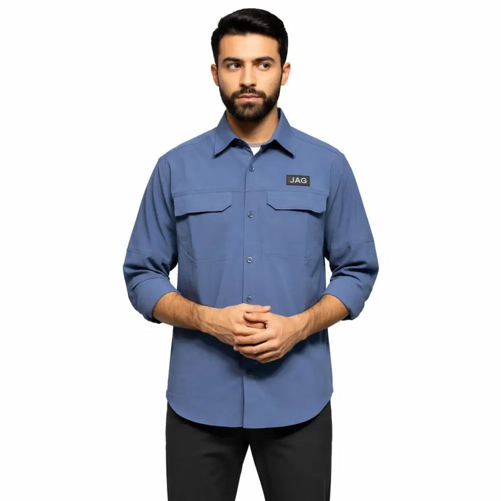 JAG Men’s Air - Wave Pro Full Sleeve Travel Shirt | Hiking Shirt | Safari Shirt - Blue / M-Tall