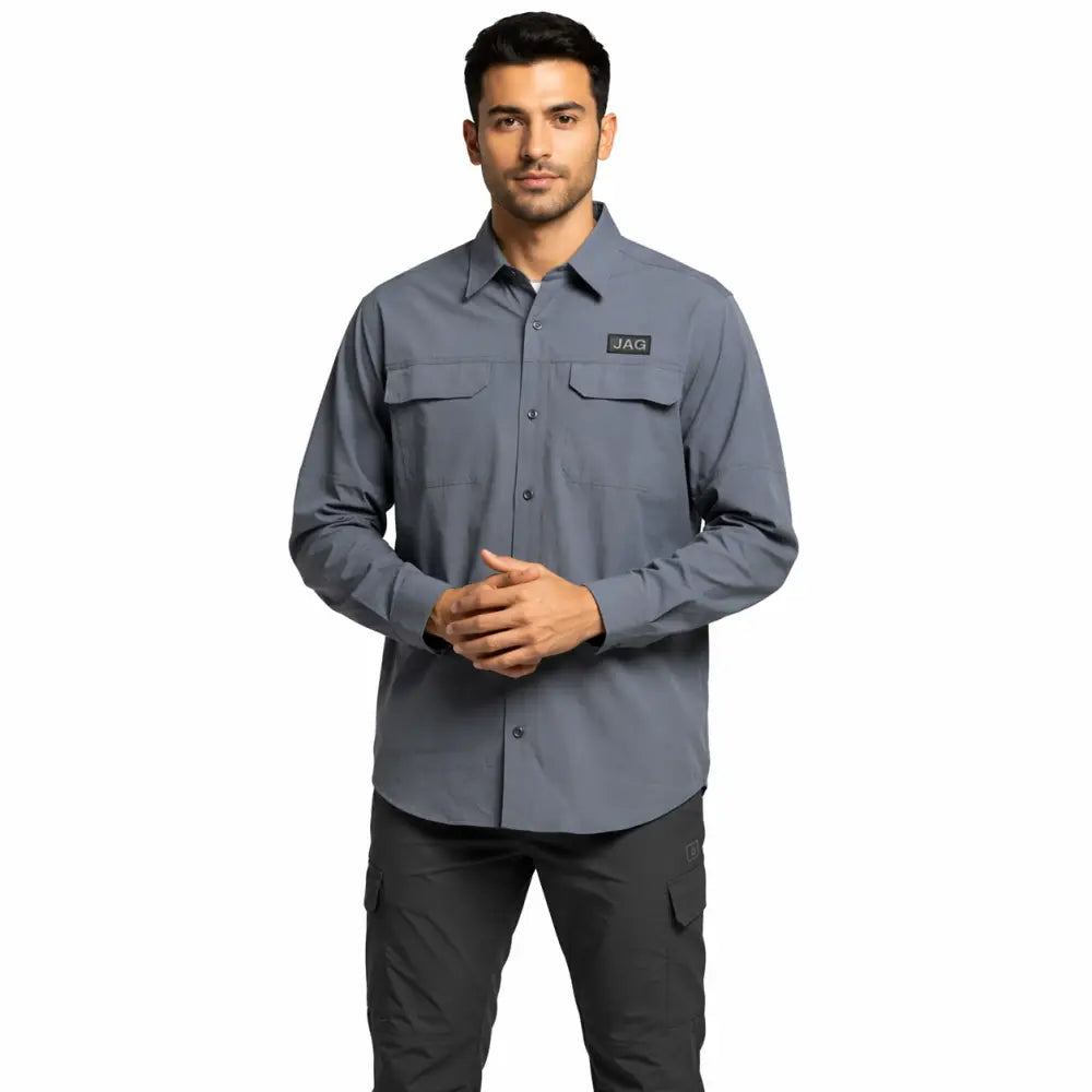 JAG Men’s Air - Wave Pro Full Sleeve Travel Shirt | Hiking Shirt | Safari Shirt - Gray / M-Tall