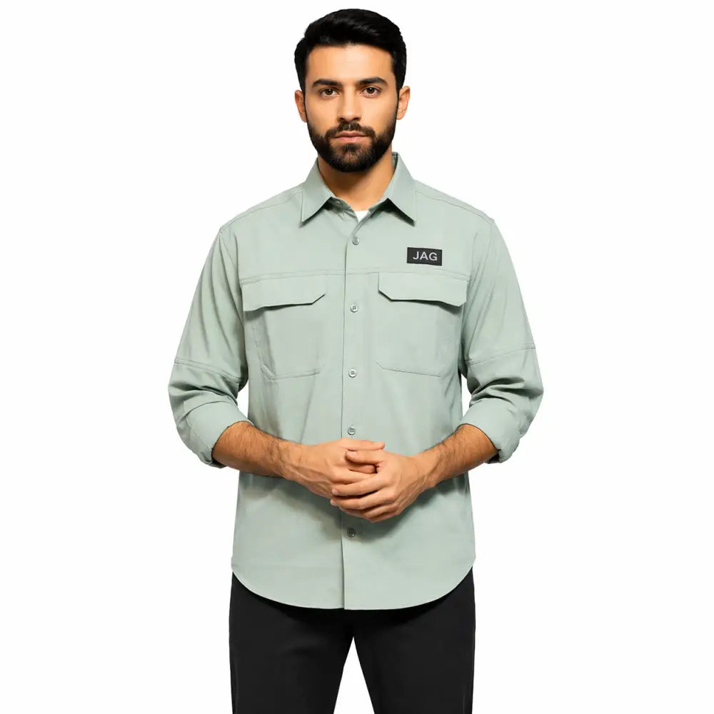 JAG Men’s Air - Wave Pro Full Sleeve Travel Shirt | Hiking Shirt | Safari Shirt - Green / M-Tall