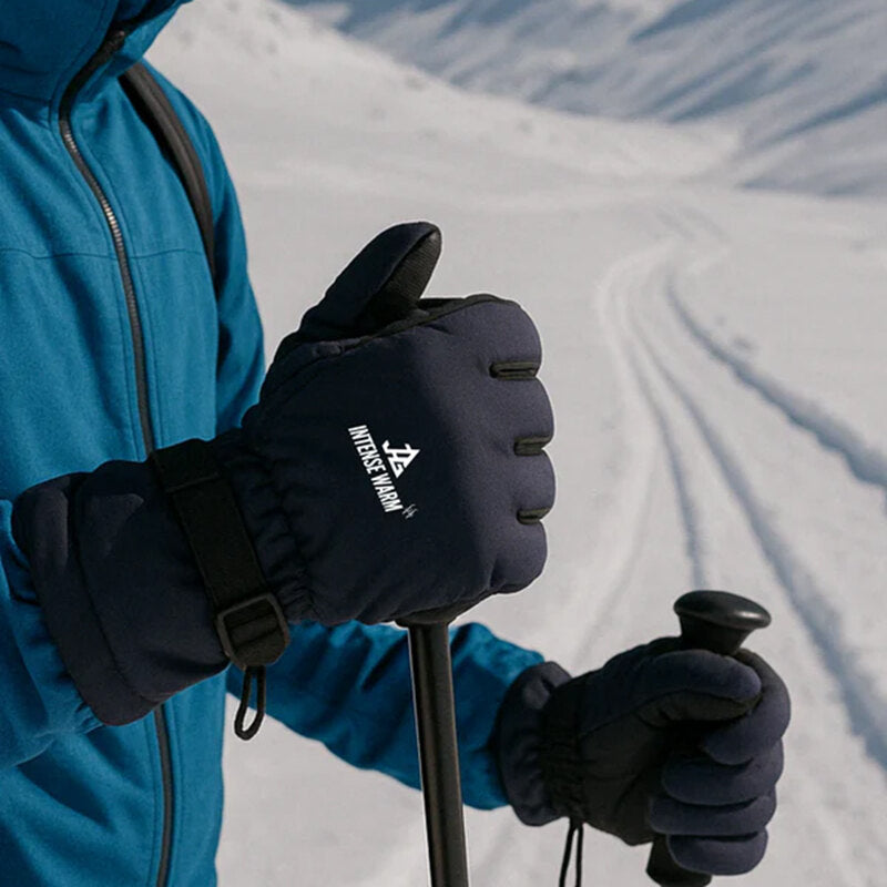 JAG Men's Arctic Pro snow gloves in navy and black, insulated winter gloves with adjustable wrist straps for cold weather protection